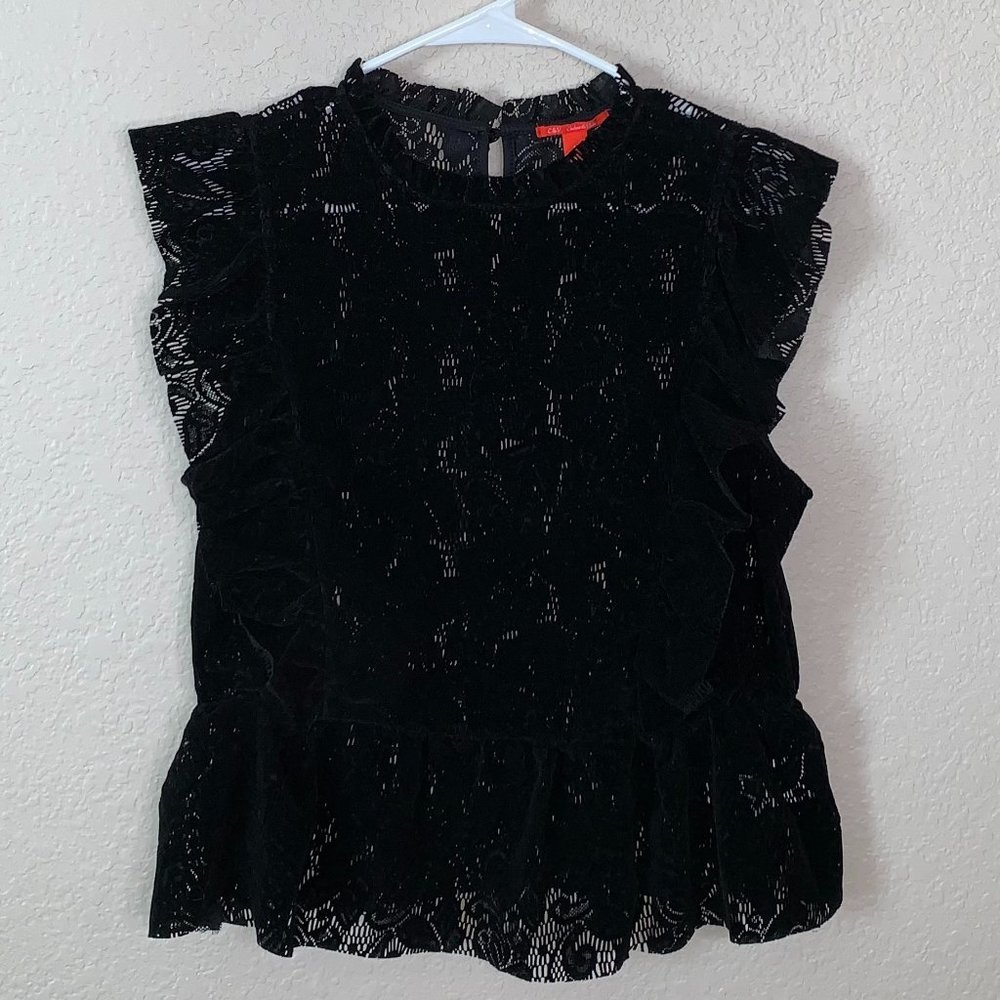 Chelsea & Violet Velvet Ruffle Lace Blouse
